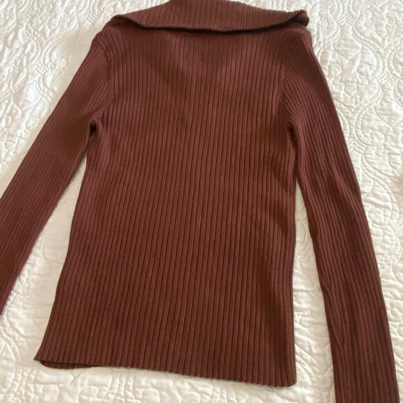 Anthropologie Maeve Half Zip Sweater Ribbed Knit Womens Size Large Minimal brown - Picture 5 of 6